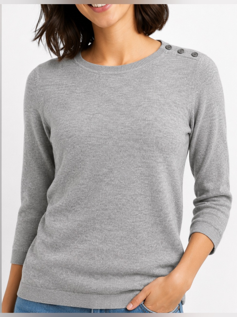 NWT GAP Cashmere Blend Pullover Thin Sweater Grey Womens XS 3/4 Sleeve